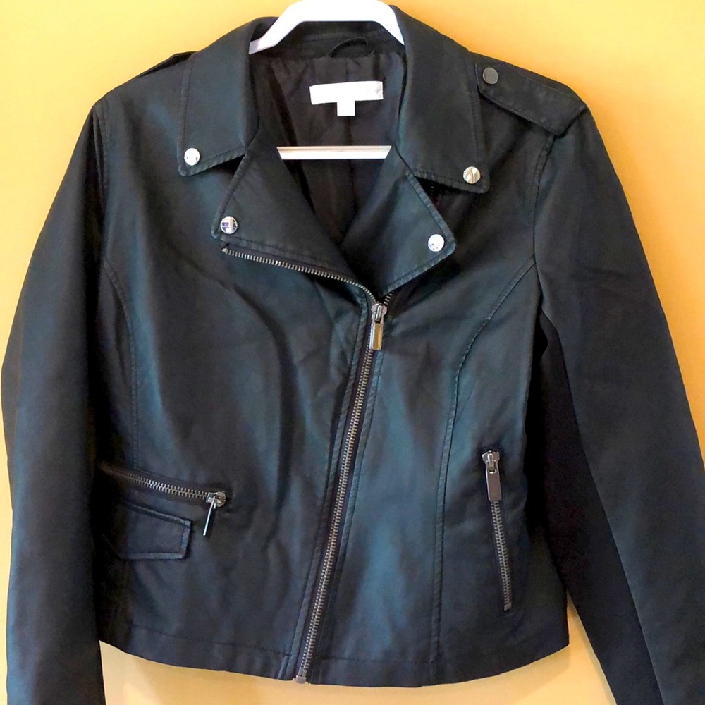 New York & Company Black Faux Leather Jacket Size Large - Picture 3 of 3